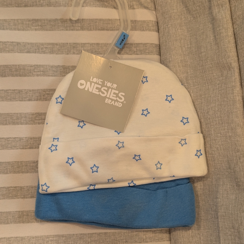 $1* Blue & White Baby Beanie Set, Size 0-6 Months NWT